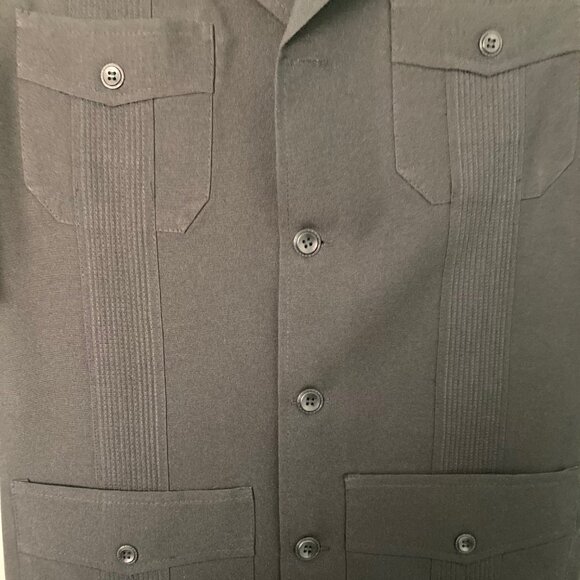 Unknown, 1970's Men's 38 Black Guayabera Polyester Suit - Picture 4 of 16